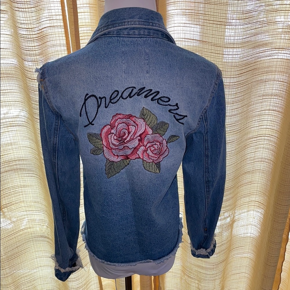 Distressed Dreamers Blue Denim embroidered Jean Jacket | S